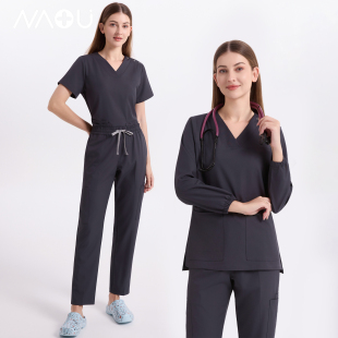 南欧鱼弹力速干洗手衣手术室刷手服隔离衣男女口腔医美工作服短袖