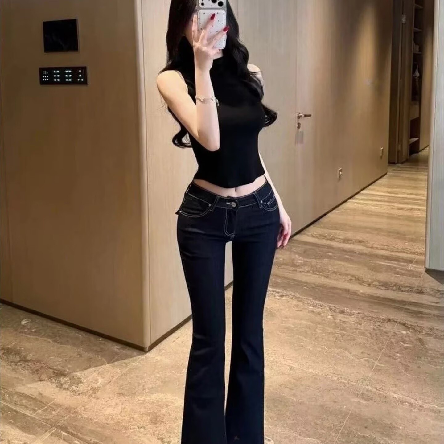 韩版低腰弹力喇叭裤不易褪色修身辣妹风女夏显瘦修身小个子微喇裤