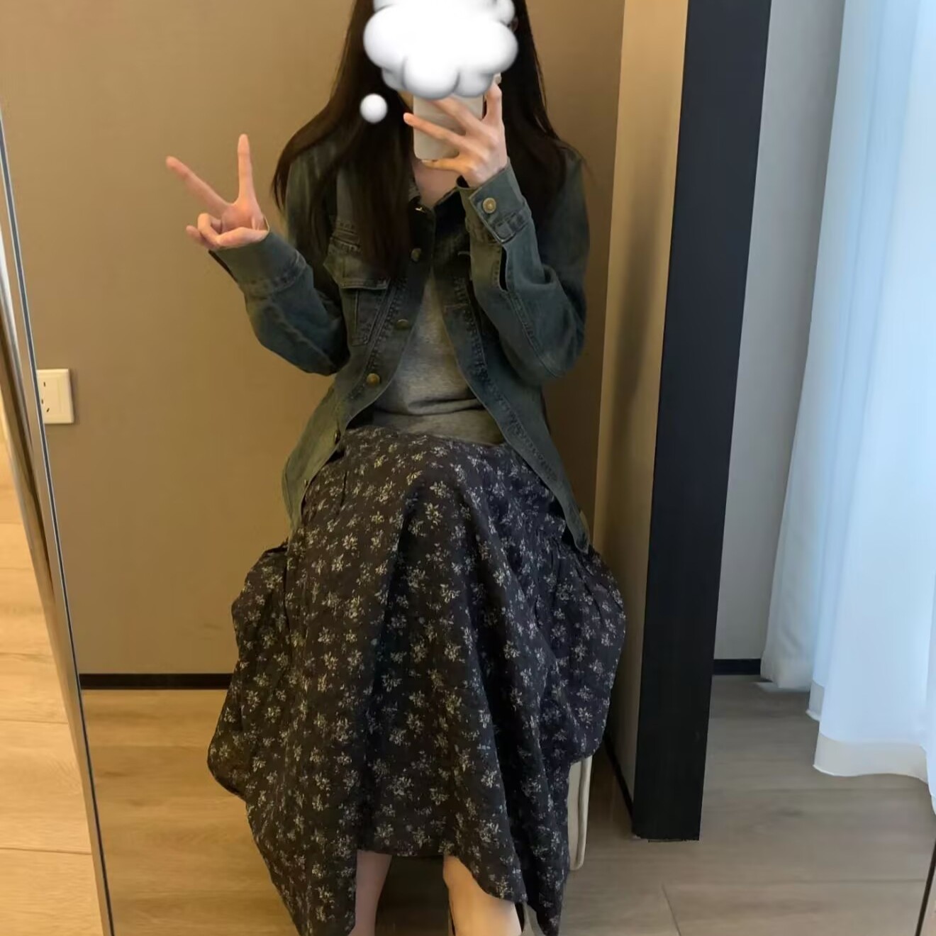 美式复古polo领牛仔衬衫女春秋修身显瘦高级感气质长袖牛仔外套