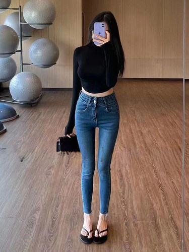 2024高腰紧身小脚裤欧蓄九分裤