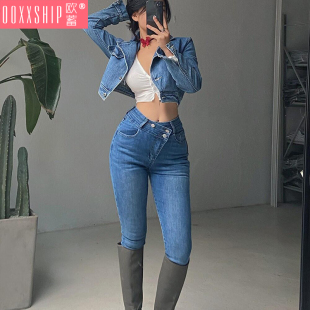 铅笔裤 斜边拉链高腰显瘦小脚磨边修身 辣妹性感显臀女 韩版 2025秋季