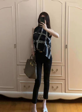 韩版黑色休闲裤九分裤小脚裤女