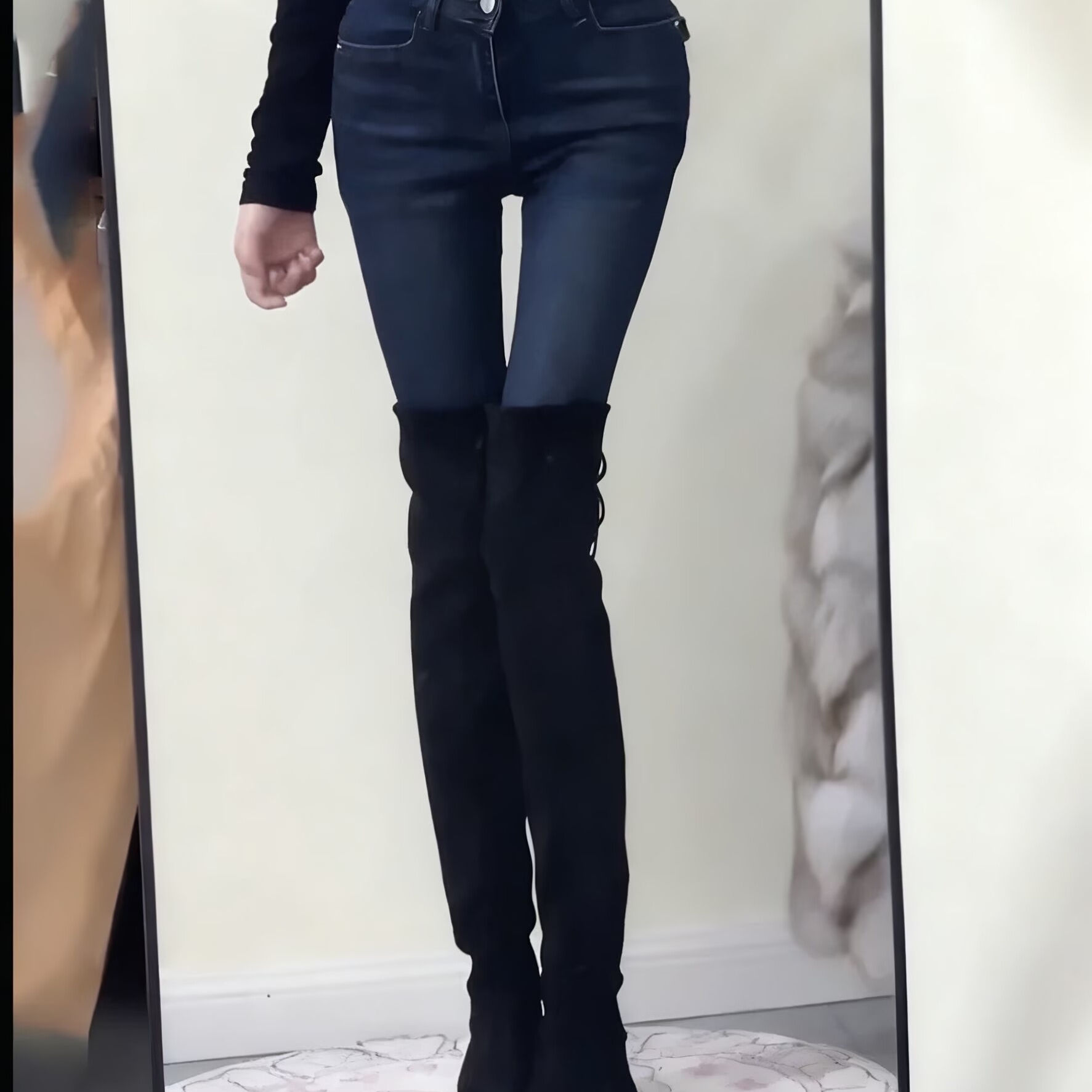 秋冬加绒V腰丰胯牛仔裤女韩版辣妹弹力修身显瘦九分裤紧身铅笔裤