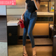 双口袋紧身弹力铅笔小脚裤 韩版 新款 女2025年春装 子 高腰复古牛仔裤