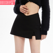 复古辣妹腰头露腰V领设计开叉加厚内里短裤 美式 裙 新款 2025春夏季