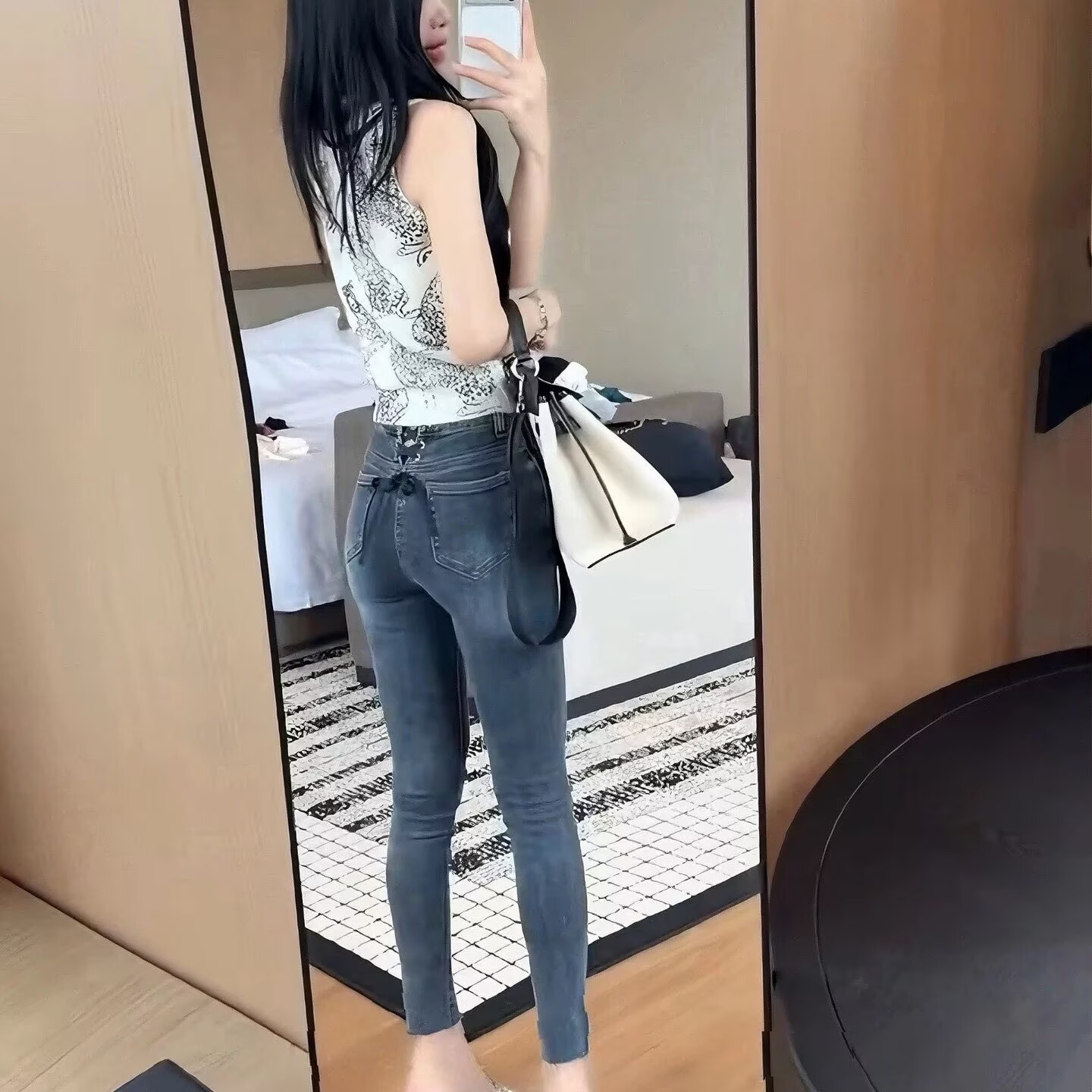 韩版绑带设计感辣妹风高腰九分牛仔裤女紧身提臀丰胯裤百搭铅笔裤