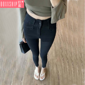 黑色高腰紧身小脚裤 新款 休闲长裤 2025秋季 子弹力显瘦纯色铅笔裤 女