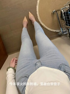 韩版丰胯牛仔裤自带胯垫辣妹高腰弹力提臀显瘦小脚铅笔九分裤子潮