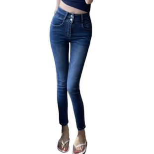 港风韩版修身高腰牛仔裤女2025春秋季新款弹力紧身显瘦铅笔小脚裤