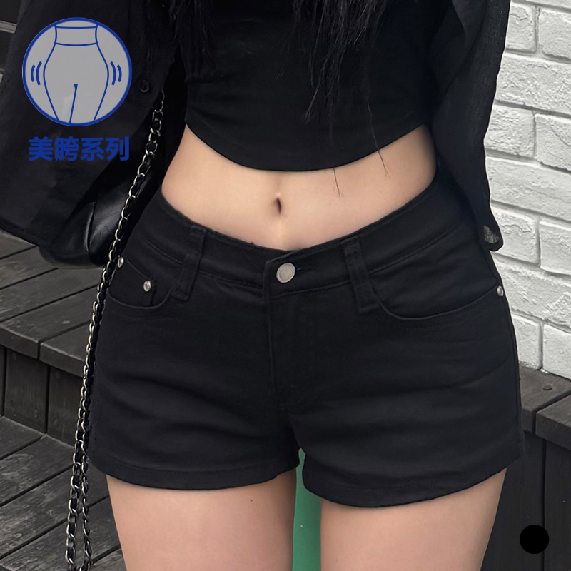 韩国夏季黑色牛仔短裤