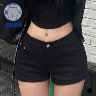 2024时尚潮流百搭kindame韩国夏季清凉低腰丰胯百搭黑色牛仔短裤