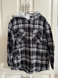 衬衫 休闲潮流宽松格子连帽外套长袖 上衣 外套春秋时尚 国货女衬衫