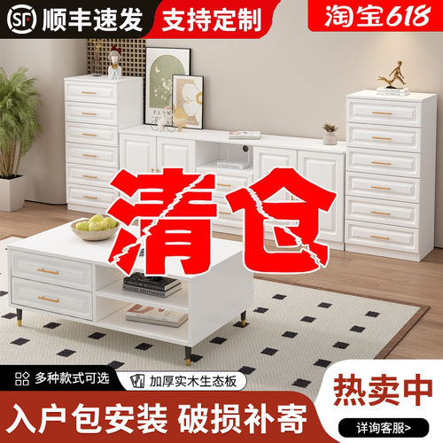 实木电视柜欧式客厅茶几电视柜组合中式落地柜客厅储物收纳柜高柜