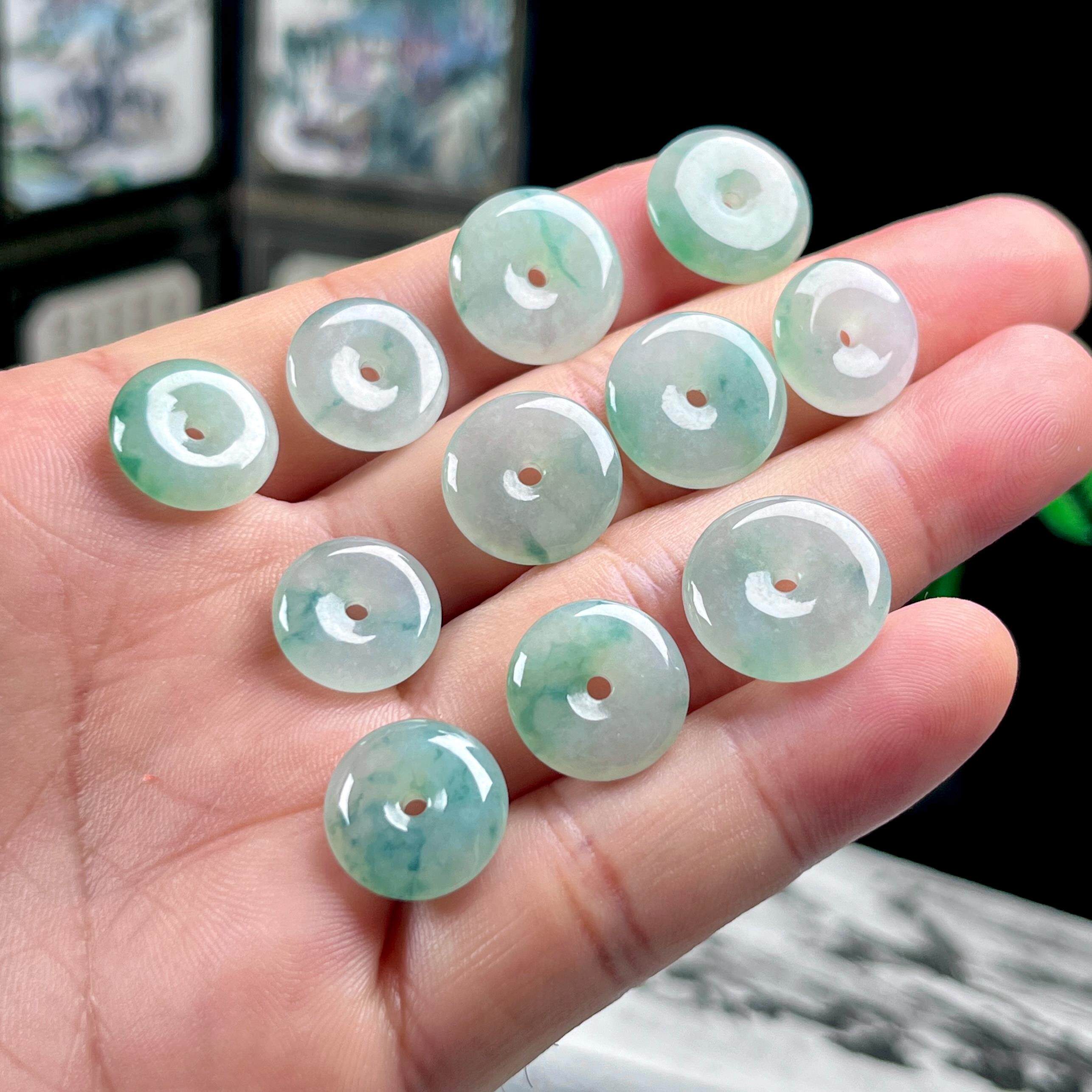 缅甸A货老坑冰底飘花晴水绿翡翠平安扣小玉坠小圆扣吊坠保真玉佩