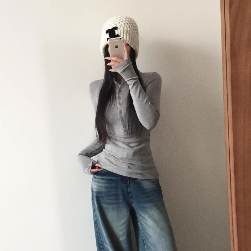 半开领德绒打底衫女修身加绒加厚