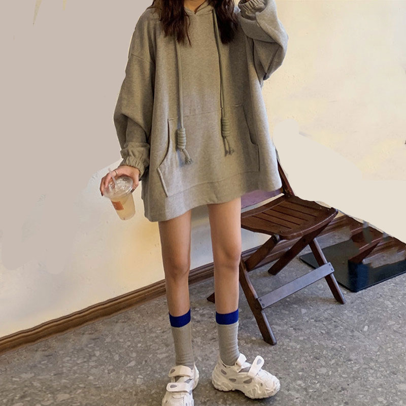 cec中长款卫衣女春秋oversize连帽衫薄款外套ins潮宽松慵懒上衣服