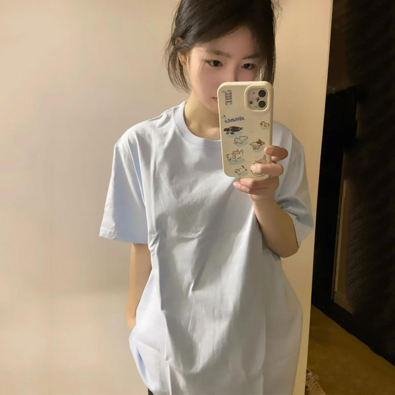 正肩短袖t恤女宽松半袖体恤上衣