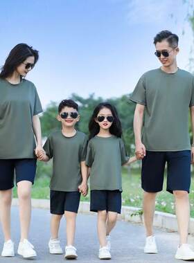 亲子装夏季一家三口家庭幼儿园活动迷彩军训体能服夏令营短袖套装