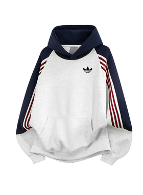 奥特莱斯一折专区】重磅380克连帽加厚卫衣春秋冬条纹拼接套头衫