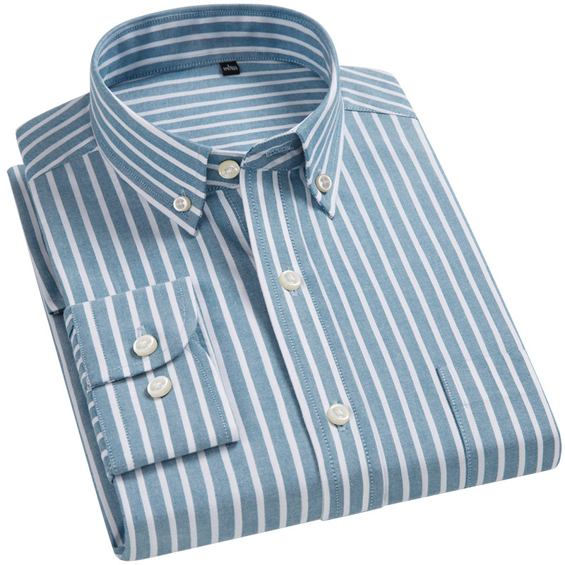 绿色大条纹d衬衫男长袖秋季韩版全棉牛津纺休闲竖条子衬衣潮流