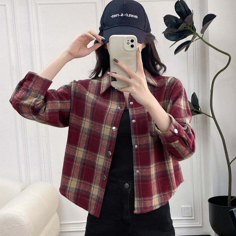 2025春秋新款复古磨毛格子衬衣长袖百搭显瘦宽松上衣衬衣外套女,女装/女士精品,衬衫,淘宝优惠券,粉丝福利购,淘宝优惠卷