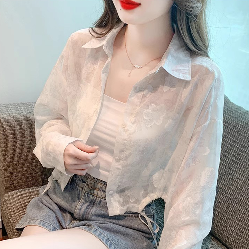 白色蕾丝防晒衣女夏季薄款雪纺开衫配吊带的外搭罩衫小披肩短外套