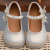 女童公主鞋 中大童珍珠蝴蝶结软底鞋 2026春秋季 童鞋 新款 儿童小皮鞋