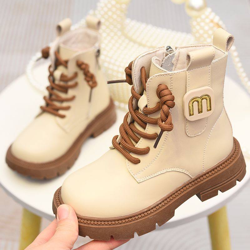 女童加绒真皮马丁靴儿童短靴2025秋冬新款童鞋男童皮靴女孩二棉靴