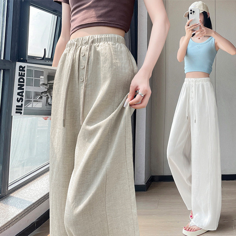莱赛尔亚麻香蕉阔腿裤女2025夏季