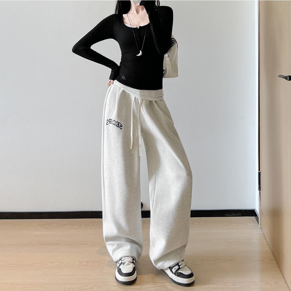 刺绣慵懒阔腿裤女2026秋冬季新款高腰显瘦运动卫裤百搭直筒休闲裤