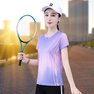 休闲运动透气快干衣2024年夏季新款短袖t恤女士薄款冰丝速干上衣T