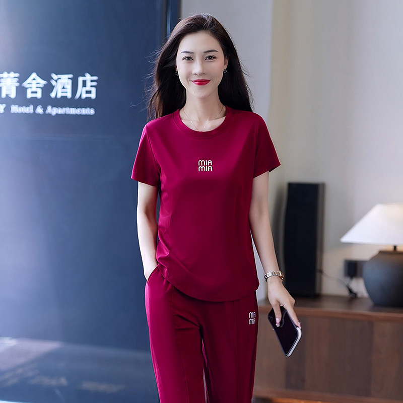 冰丝休闲运动套装女夏季薄款短袖跑步2026新款春秋妈妈夏装两件套