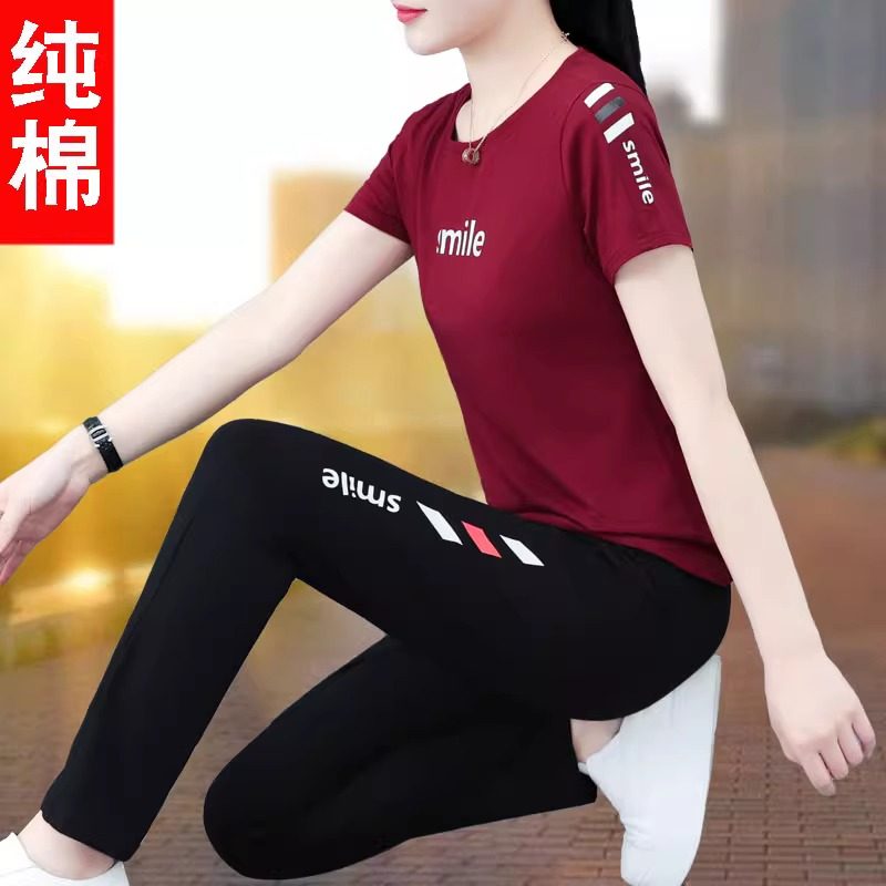 广场舞服装跳舞运动服套装女夏季2025新款中老年妈妈纯棉正品夏装