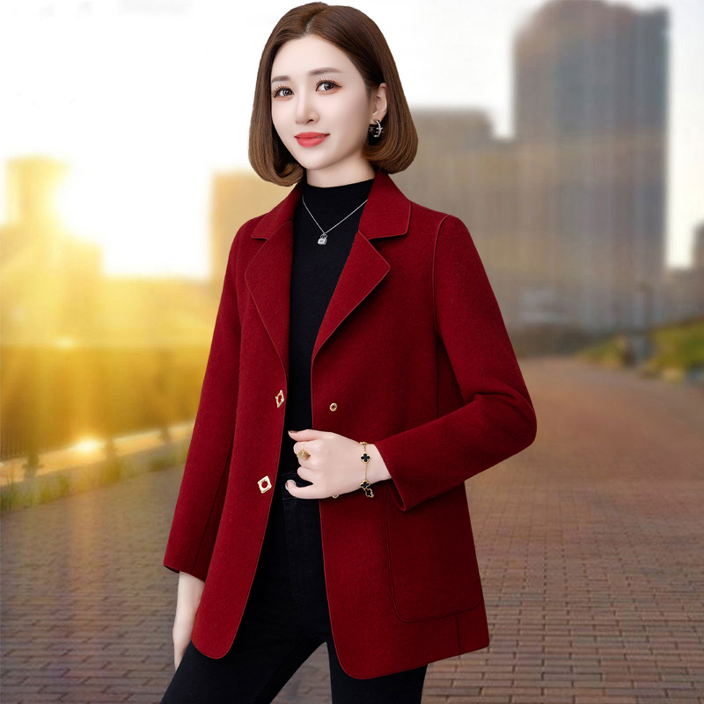 高端双面羊毛双面呢大衣女秋冬新款小个子妈妈装短款呢子毛呢外套,女装/女士精品,毛呢外套,淘宝优惠券,粉丝福利购,淘宝优惠卷