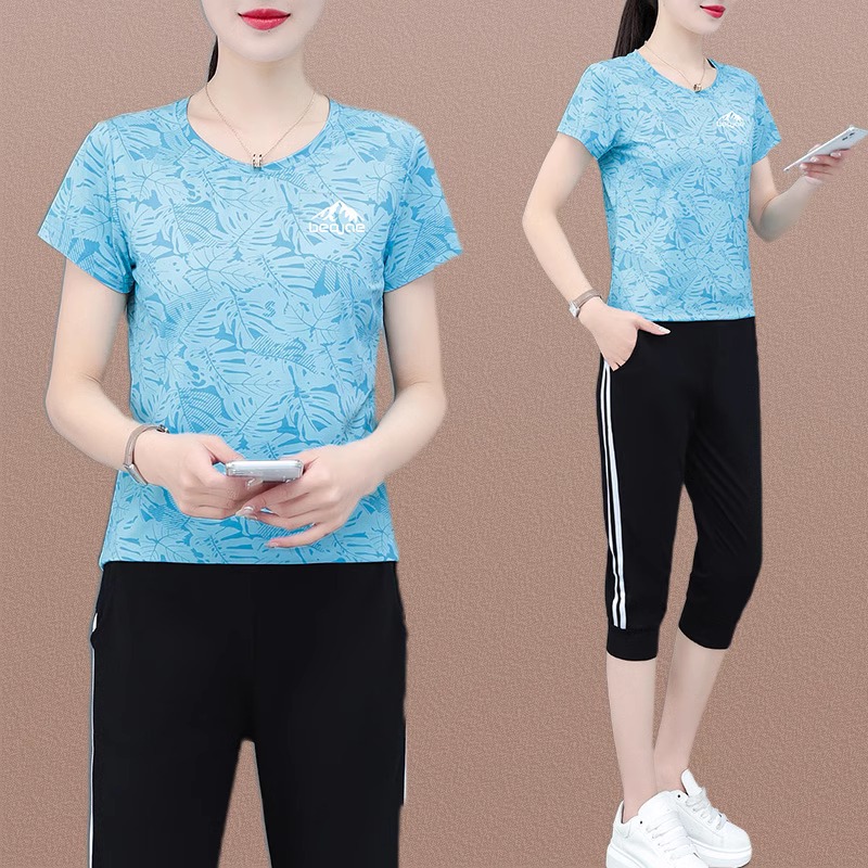 品牌运动冰丝女夏套装2025新款休闲七分裤宽松跑步运动装官方正品