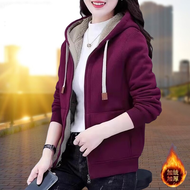 羊羔绒加厚保暖连帽高档卫衣女2025新款运动休闲套装时尚加绒外套