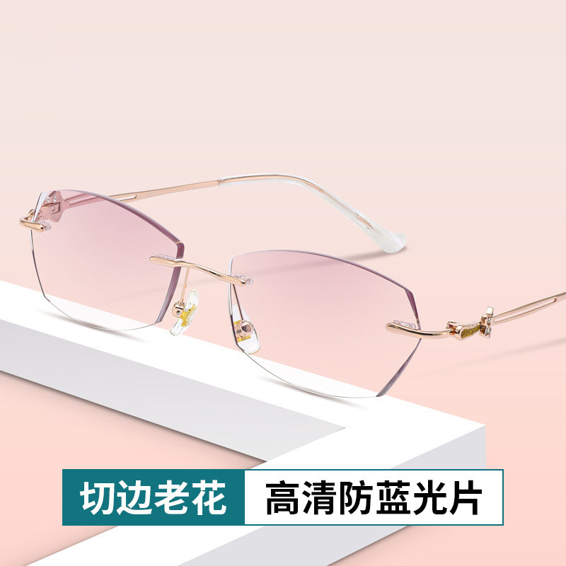 时尚超轻无边框切边老花镜女防蓝光女士高清老花眼镜正品高档花镜