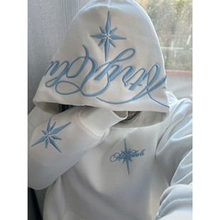 2025新款北极星刺绣连帽卫衣男款青少年帽衫加厚宽松冬季加绒外套