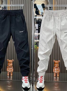 夏季薄款宽松束脚工装裤男时尚潮牌拉链口袋速干休闲裤百搭哈伦裤
