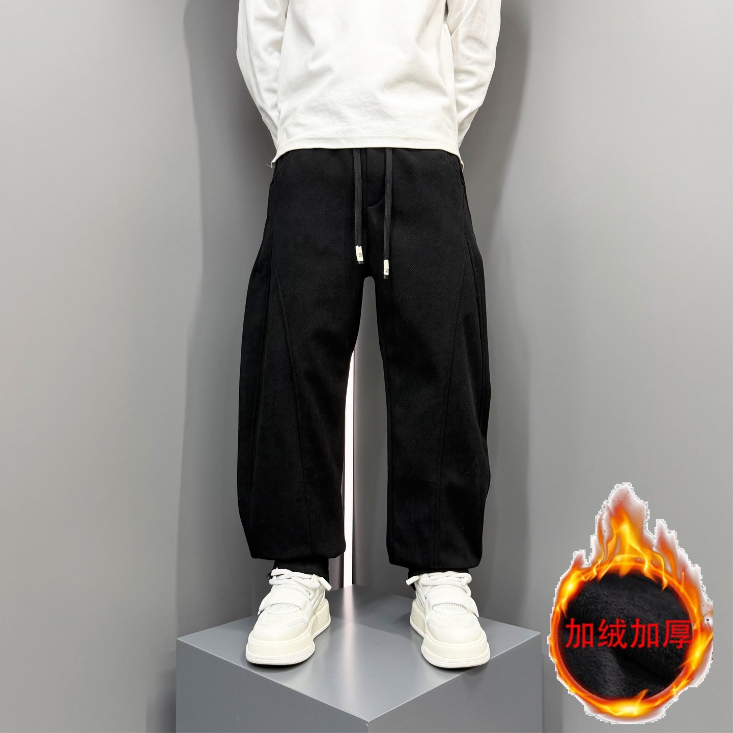 潮流加绒男士休闲裤秋冬季新款时尚宽松百搭纯色裤子大码下装长裤,男装,休闲裤,淘宝优惠券,粉丝福利购,淘宝优惠卷