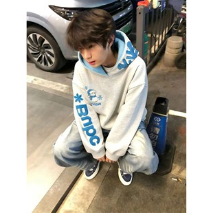 国潮牌圣诞雪花字母刺绣连帽卫衣男款秋冬加绒加厚宽松情侣装外套