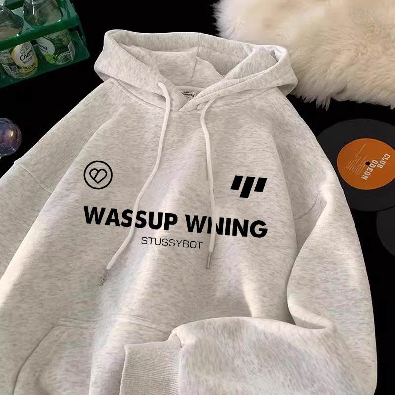 免费试穿~白灰色连帽情侣卫衣男