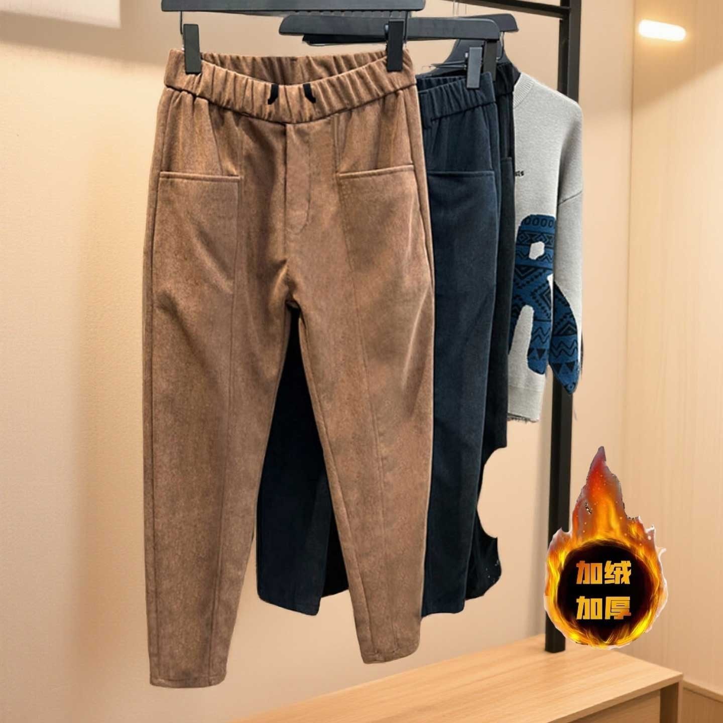 时尚灯芯绒条绒休闲裤男士秋冬加绒加厚小脚哈伦裤韩版运动卫裤子,男装,休闲裤,淘宝优惠券,粉丝福利购,淘宝优惠卷