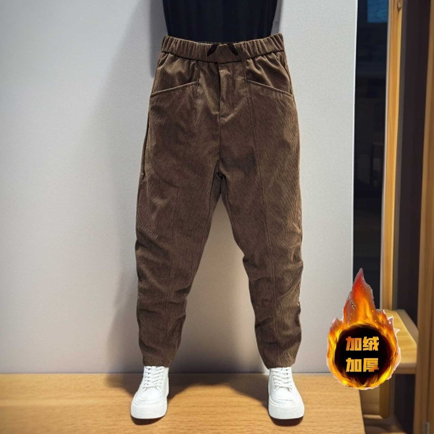 裤子男秋冬款加绒加厚宽松型条绒小脚休闲裤潮流痞帅灯芯绒哈伦裤,男装,休闲裤,淘宝优惠券,粉丝福利购,淘宝优惠卷