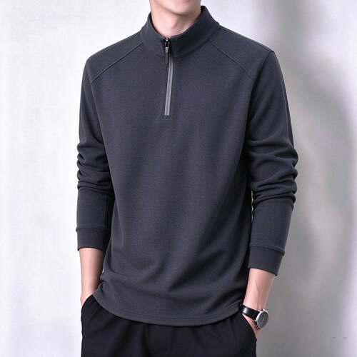 秋冬2026新款半拉链立领卫衣男双面德绒T恤保暖套头商务休闲上衣