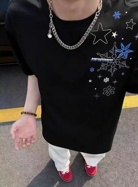 美式复古雪花刺绣短袖t恤男女2026新款夏季纯棉半袖hiphop上衣潮