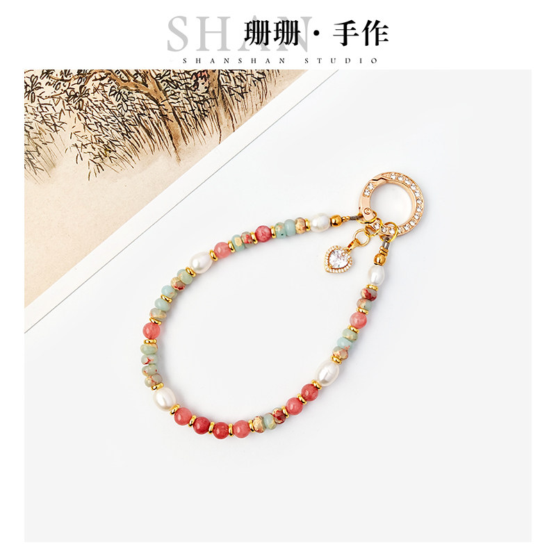 原创天然珍珠手机链天然石手拿链腕链包包挂件高级手链精致女送礼