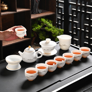 大师级羊脂玉白瓷茶具套装 家用轻奢高档2025新款 盖碗功夫茶礼盒装