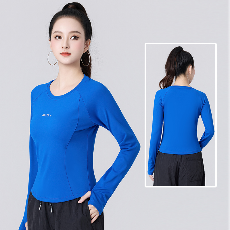 2025秋冬健身操跳舞长袖T恤圆领双面锦纶加厚速干衣运动跑步