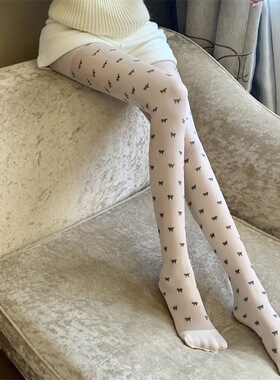 黑色蝴蝶结丝袜薄款夏天性感网红ins黑丝袜奶白色提花连裤袜